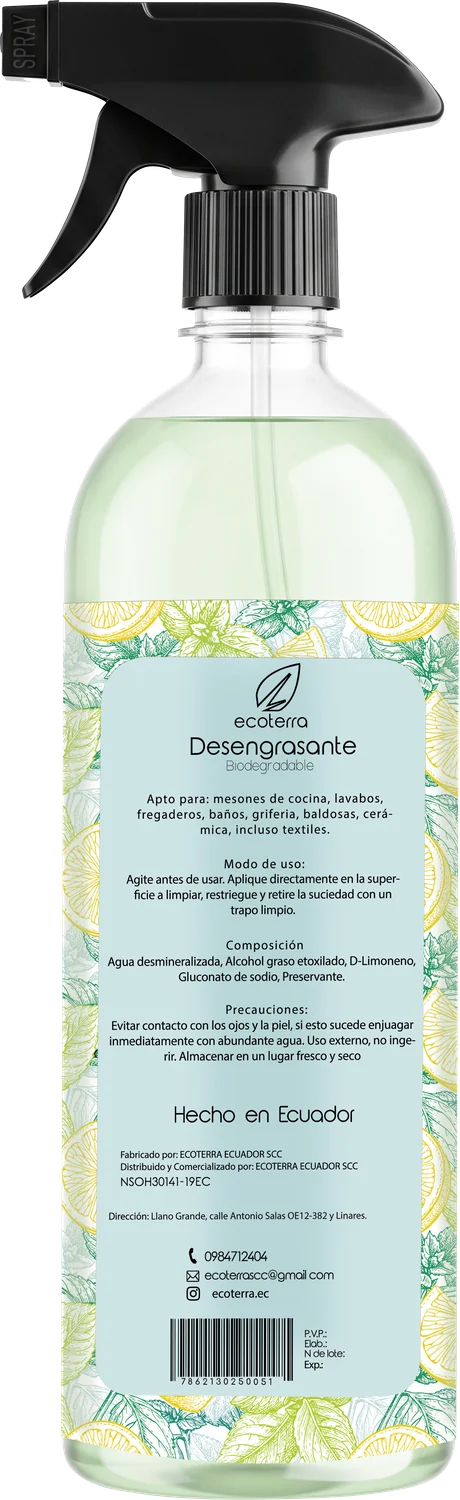 Desengrasante Cítrico: reverso del envase