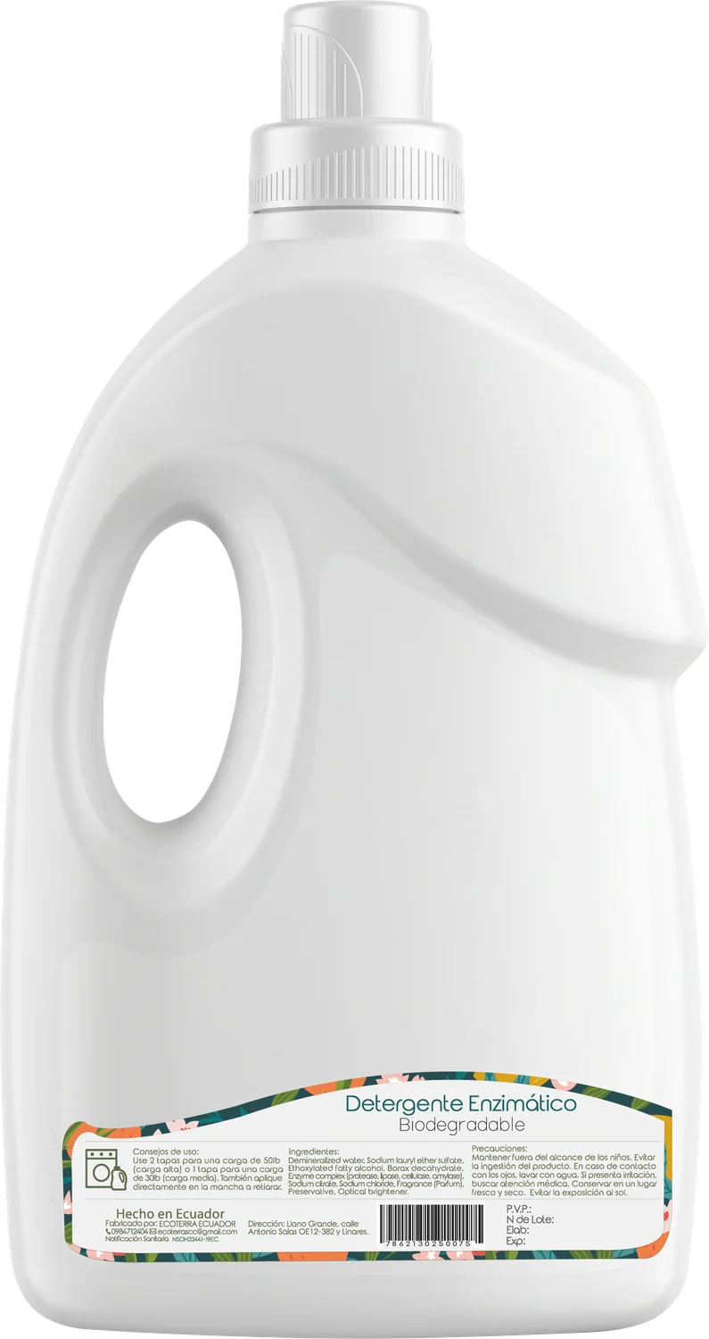 Detergente Enzimático 2 L: reverso del envase