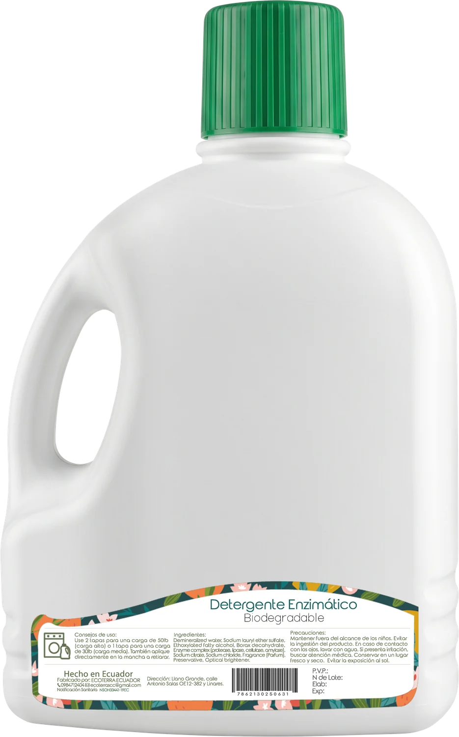 Detergente Enzimático Galón: reverso del envase