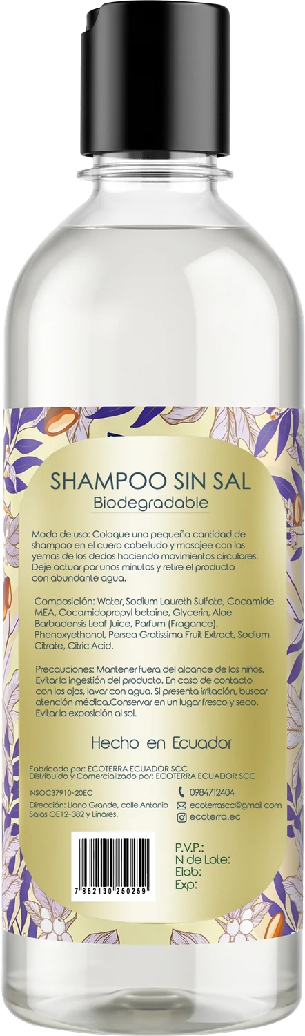 Shampoo Karité: reverso del envase